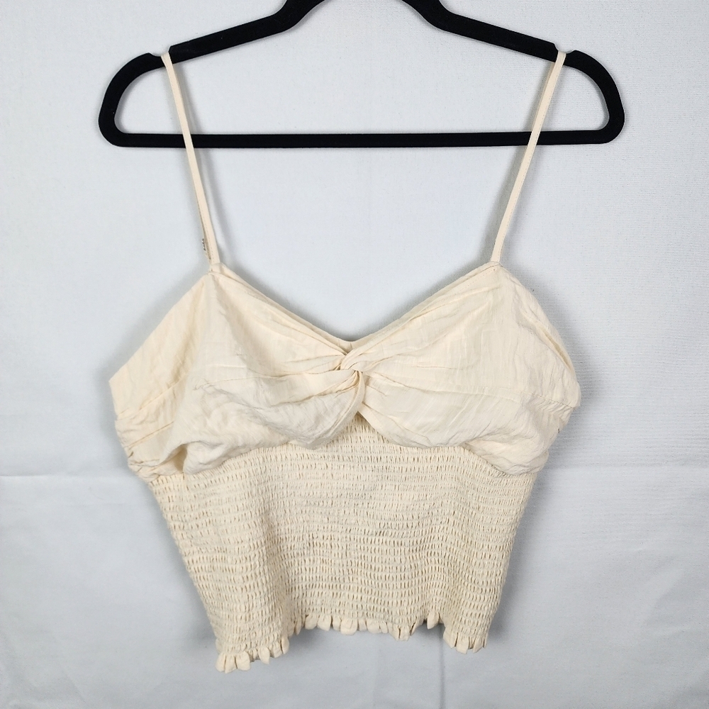 Lulus Cream Smocked Twist Front Crop Top XL Cream‎ Sweetheart Neckline Boho